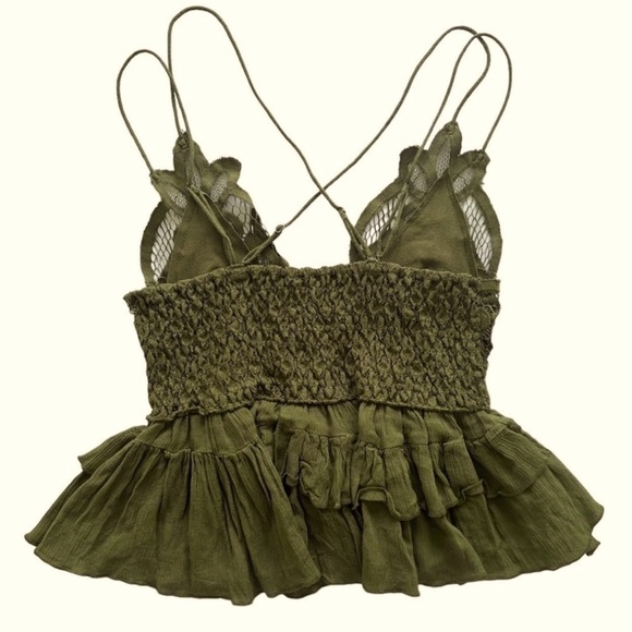 NWT Free People Women’s Adella Lace Ruffled Cami Top Olive Green Size Medium - Picture 4 of 16